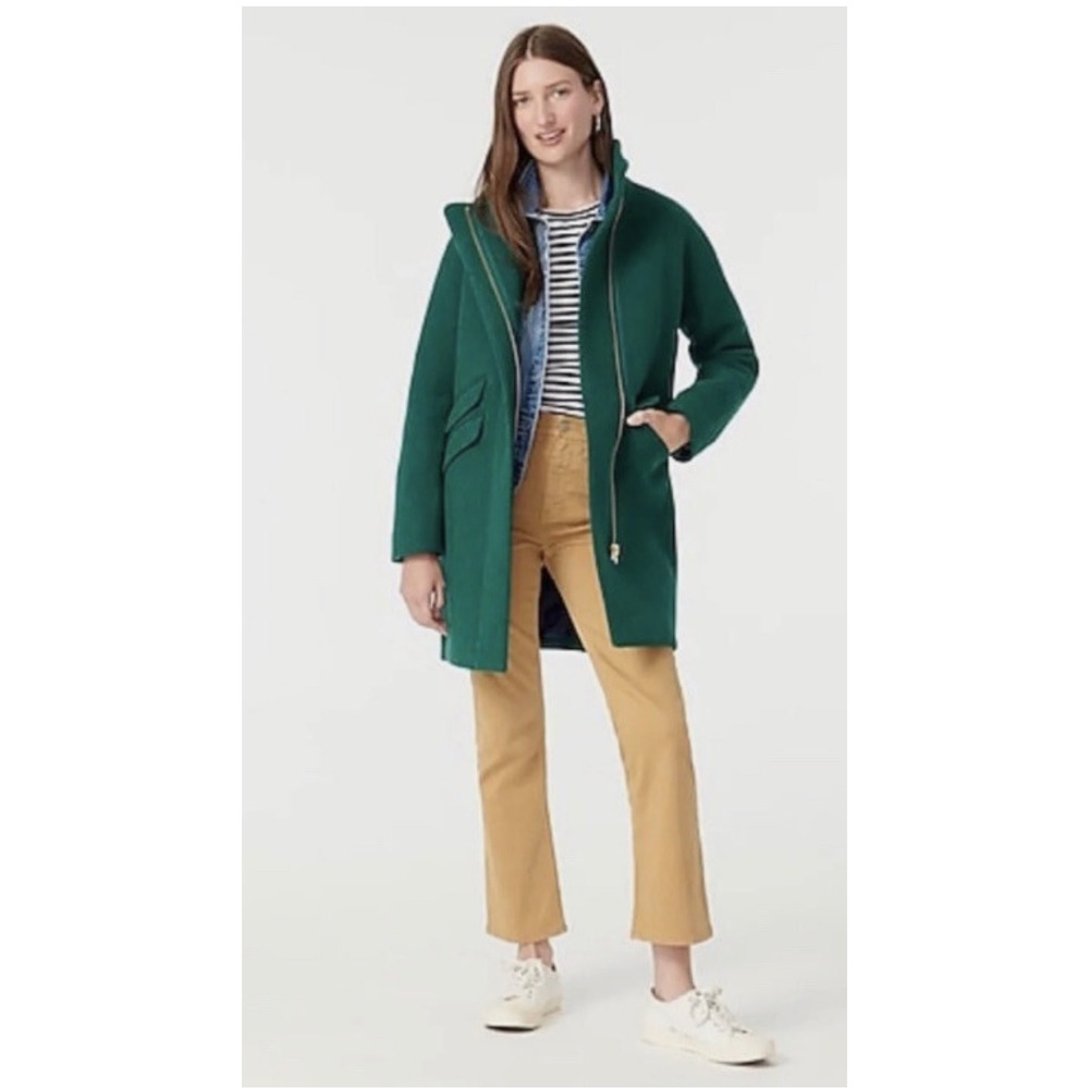 J.Crew Stadium-Cloth Cocoon Coat Hunter Green Italian Wool Size 10